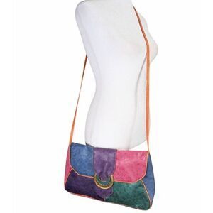 Vintage Sharif multicolor colorblock leather crossbody bag 80s 90s USA made